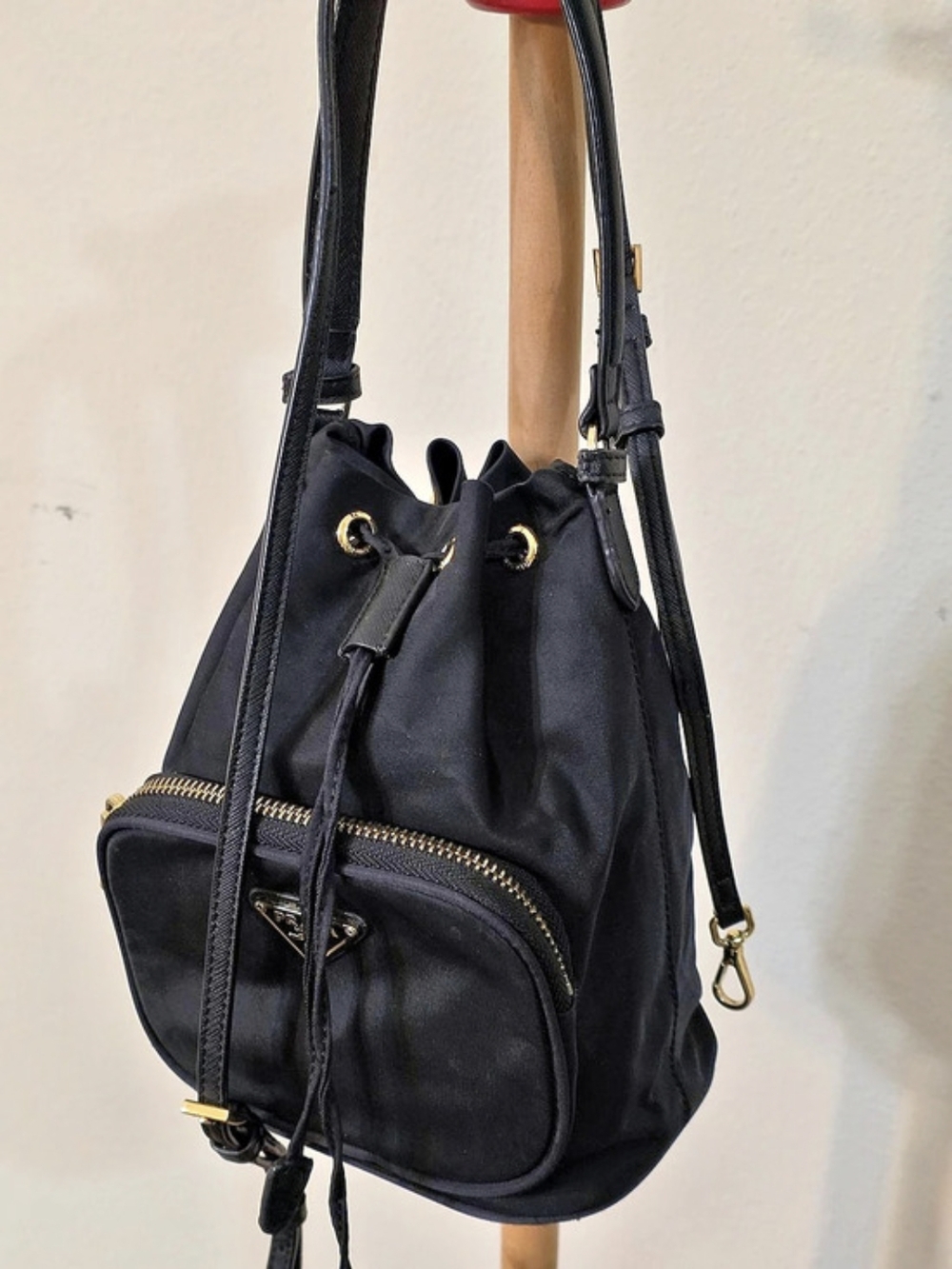 Prada Duet Re-Nylon Bucket Bag Black Shoulder Bag